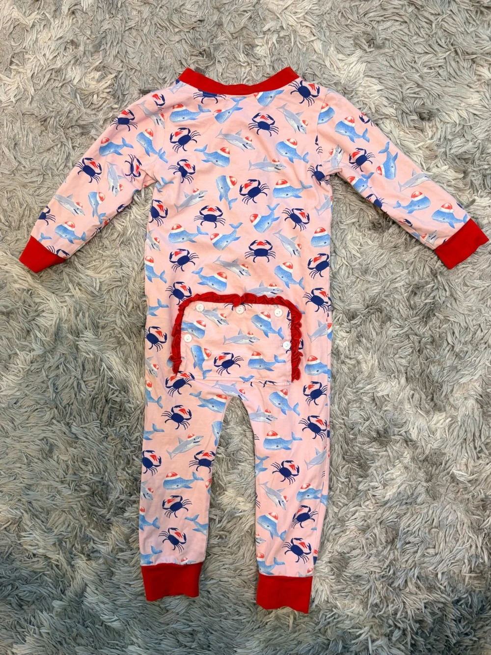 Busy Bee Smocks Toddler Girls Christmas Ocean Sea Creatures Zip-Up Pajamas